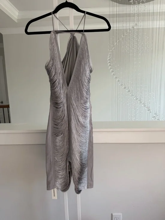 Commense Metallic Silver Fringe Halter Dress - Picture 6 of 8